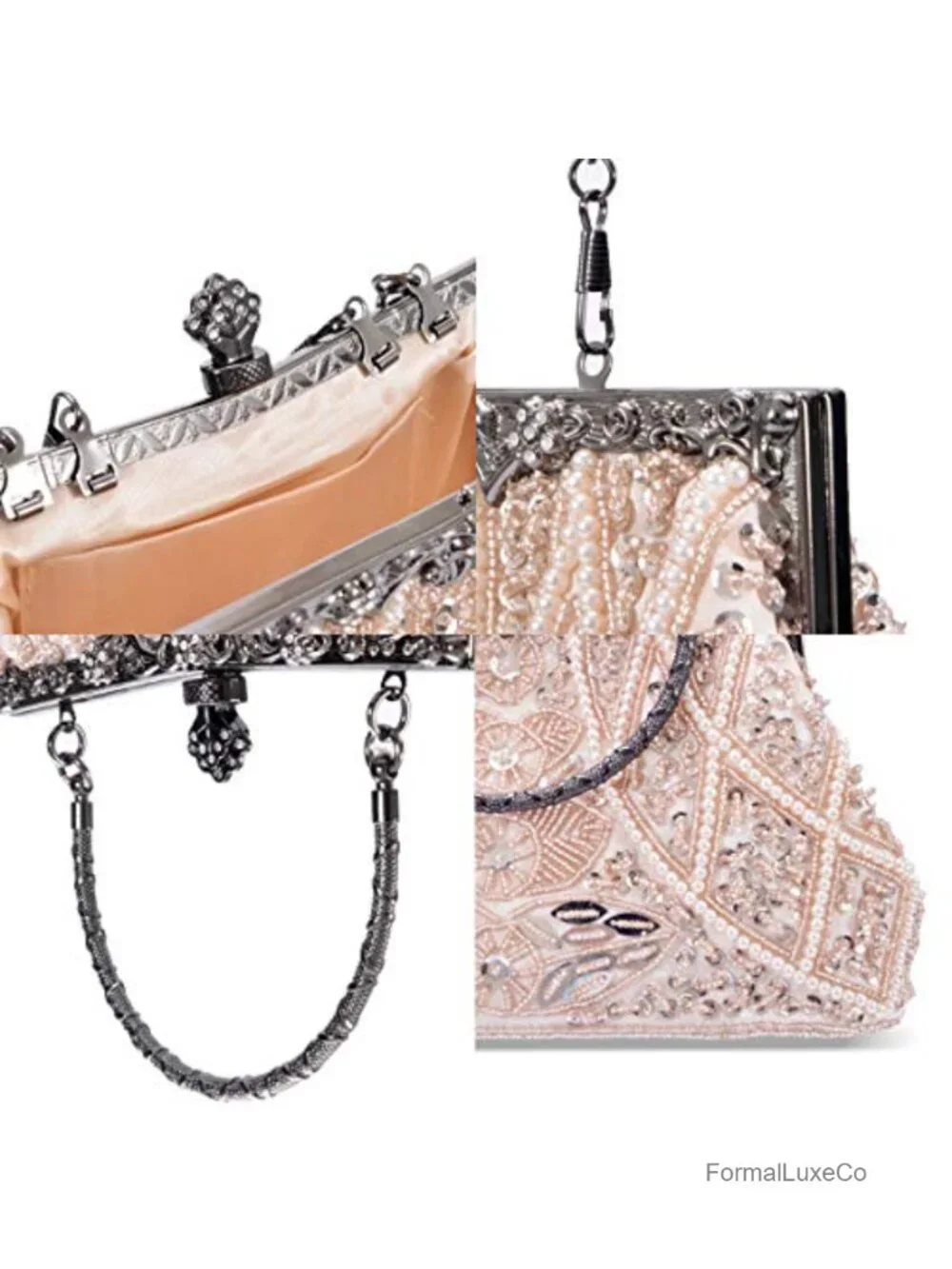 Women's Evening Clutch Bag Beaded Sequined Satin Party Wedding Purse